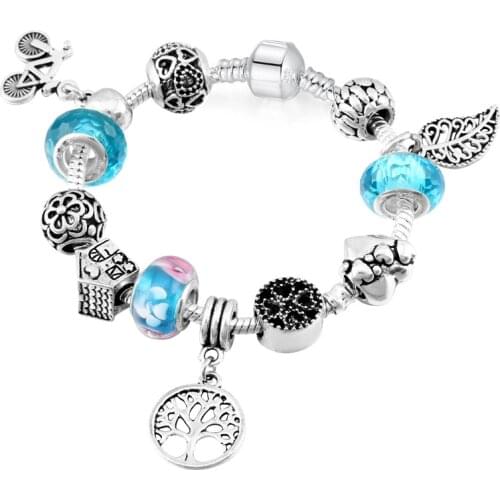 2020 new bracelet European and American popular Diy beaded bracelet cherry blossom butterfly Pandora charm bracelet