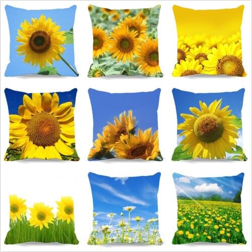 For gift sunflower pattern Home Decorative Throw Pillow Case Vintage Cotton Polyester Square Cute Cushion Cover
