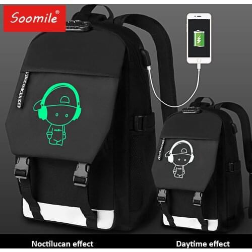 Travel Mochila 2021 Anti-thief Luminous Bagpack 16 inch Laptop USB Backpack For Women Men School Backpack Bag For Boy Girls Male