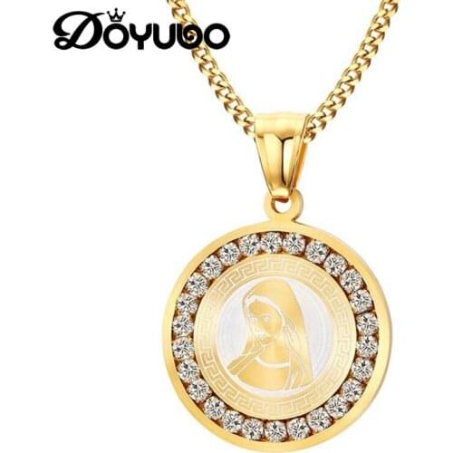 DOYUBO Cassical Stainless Steel Golden Virgin Mary Pendant Necklace For Men & Women Fashion Charms Chains Fine Jewelry DC246