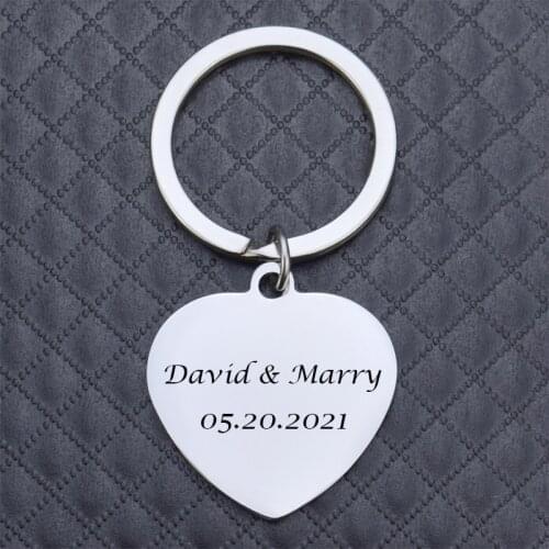 Custom Couple Keychain Gift for Anniversary Stainless Steel Heart Pendant Key Chain Personalized Text Initial Letters Keyring