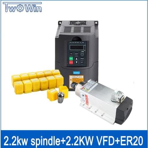 2.2kw Air-cooled Square Spindle Motor Kit 2200w Spindle +2.2kw 220V Inverter + ER20 Collet Air Spindle Motor Engraving Milling