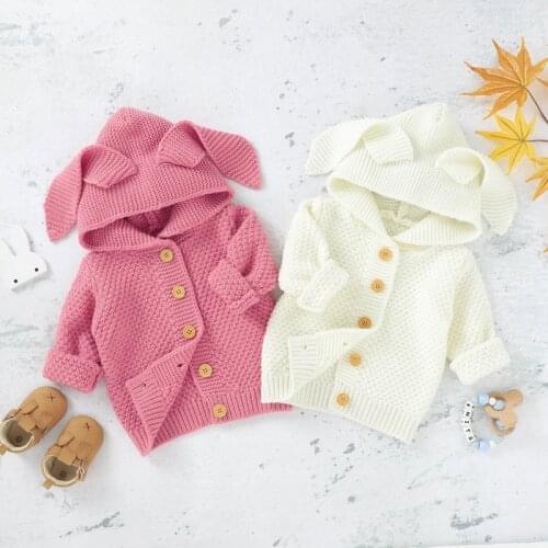Newborn Infant Baby Clothes with hat ear Girl Boy Winter Jacket Warm Kawaii Coat Knit Outwear Hooded Sweater Fashion Jacket