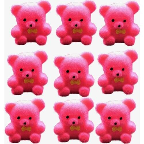 A Set Of 10 Mini Flocking Doll Cute Flocking Teddy Bear Doll Key Chain of Pendant Little Bear Furnishing Articles Rose Red