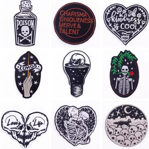 Punk Patch Iron On Patches For Clothes Terror Patches Skull Stripe Embroidery Patch Embroidered On Clothes Applique Badge Decor