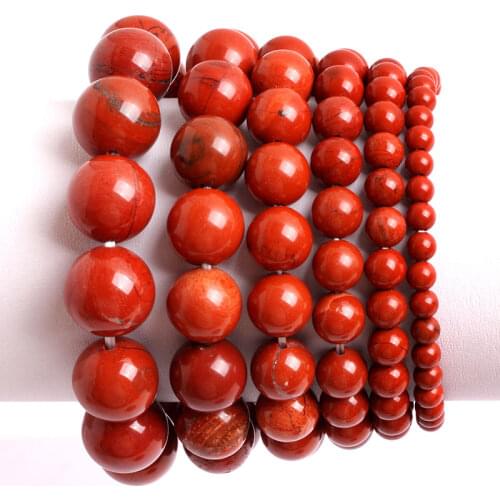 Natural Stone Red Jaspers Stone Bracelet 7.5 inch Handmade Beaded Engry Elastic Fashion Bracelet For Gift 6mm 8mm 10mm 12mm