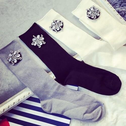 Socks womens spring and summer lolita candy color rhinestones Kawaii Womens sockss harajuku nail diamond gemstone woman socks