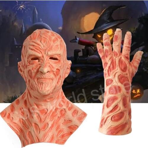 New Freddy krueger Latex Masks Gloves Costumes Props Adult Halloween 13th Killers Jason Scary Halloween Cosplay Mask Prop Unisex