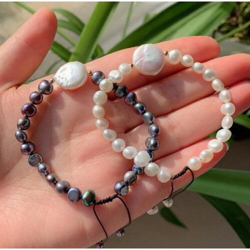 New Favorite Pearl Bracelet Baroque Raw Coin Charm Real Freshwater Pearl Strand Bracelet Fine Jewelry For Women Birthday Gift