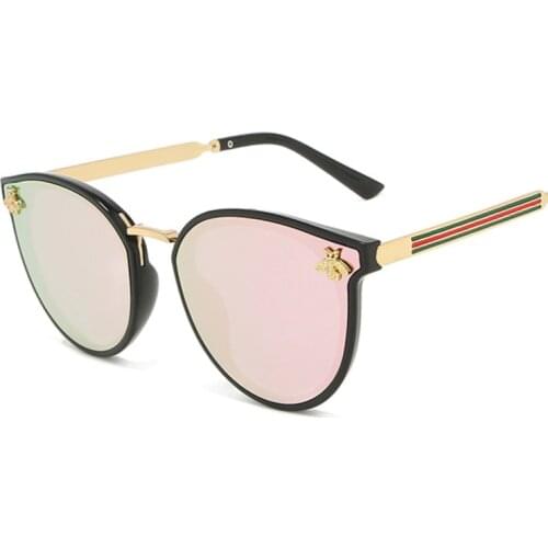 Fashion Cateye Sunglasses Women Vintage Bee Metal Sun Glasses For Women Pink Mirror Retro Shopping Luxury Oculos Feminino