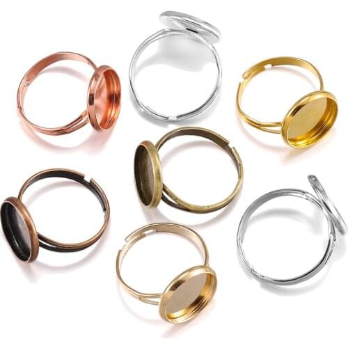 10pcs/lot Adjustable Blank Ring Base Dia 10 12 14 16 18 20 25 mm Glass Cabochons Cameo Settings Tray Fit Diy Ring Jewelry Making