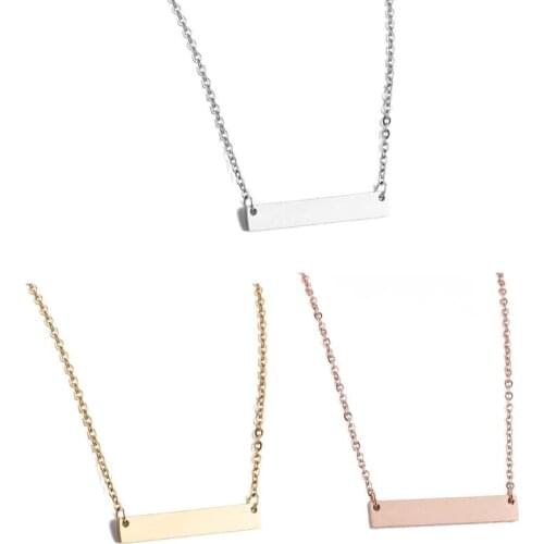 Stainless Steel Name Bar Plate Pendant Necklace Engrave Word Letters Jewelry