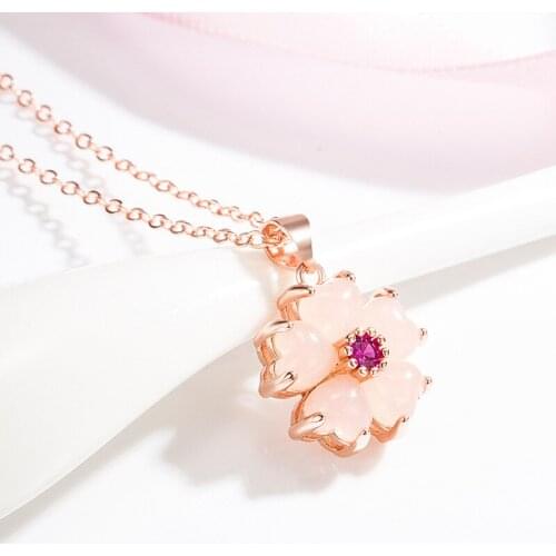 Natural Pink Jade Flower Pendant Necklace 925 Silver Fashion Jewelry Chalcedony Amulet Gifts for Women