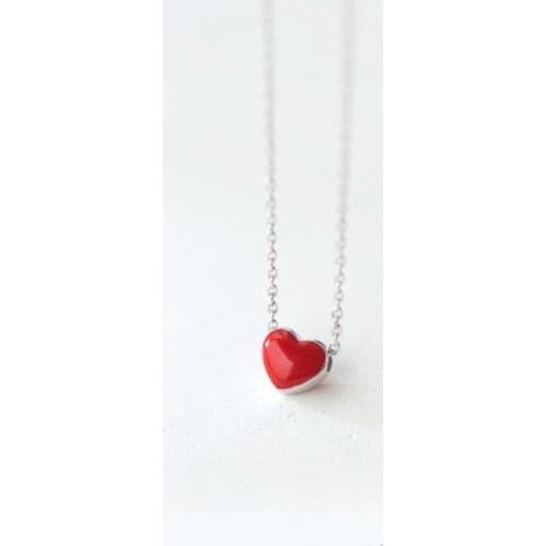 Silver Color Red Heart Necklaces Pendants Long Chain Statement Necklace For Women Kolye Collares