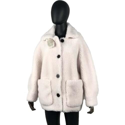 Turn down collar Wool Blends Coat with pocket 2019 new Arrival Teddy Bear coat jacket Winter oversize casual style