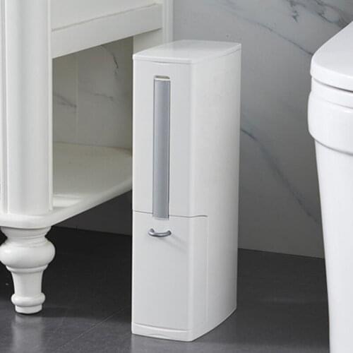 Simple Narrow Trash Can Toilet Brush Set Bathroom Plastic Waste Dustbin Kitchen Garbage Bucket Dispenser Household Cleaning Tool