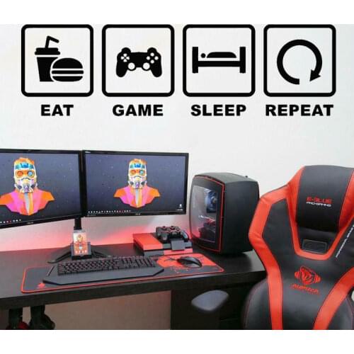 Eat Sleep Game Repeat Play Joystick Game Room Wall Decal Vinyl Home Decor Boys Teens Bedroom Sticker Removable Wall Poster