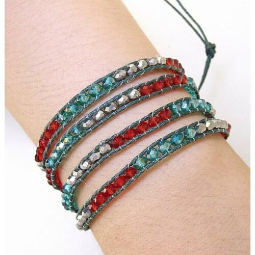 Silvers Red Blue Crystal Glass Faceted Wrap Bracelet Line Wrap Woven Button Handmade Jewelry Wrap Bracelet Necklace Waist