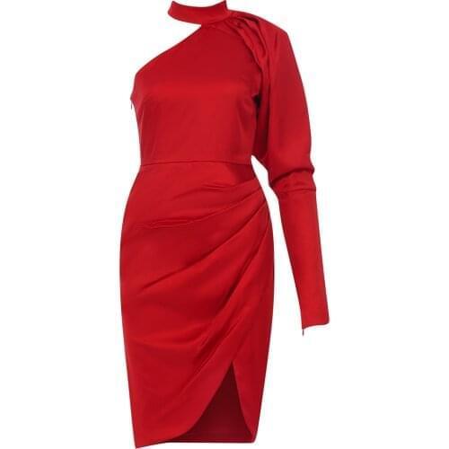 Sexy Women Dress Red Elegant One Shoulder Bodycon Midi Dress Summer New Arrival Party Club Celebrity Fashion Dresses