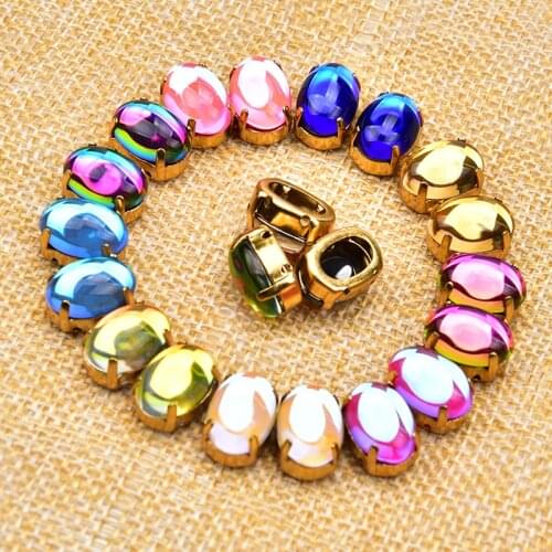 20Pcs K9 Rhinestone Oval Crystal Glass Stone With Gold Claw 4-Holes Sew On Diamond For Wedding Dress Diy Decoration 10*14Mm