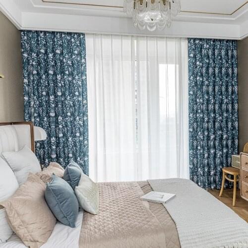 Navy Blue American Country Semi-blackout Curtains Fashionable and Simple Living Room Bedroom Dining Room Curtains