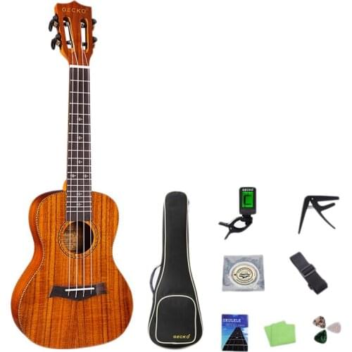 Gecko Concert Ukulele Kit 23 Inch Acacia Wood Ukeleles With Gig Bag Strap String Digital Tuner Picks For Beginners Adults Kids