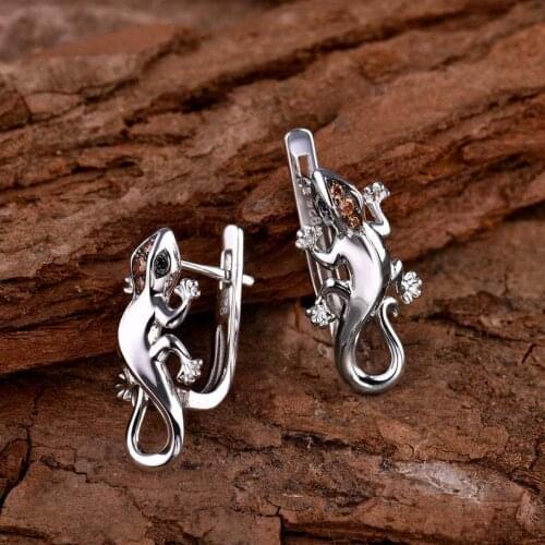 Unique vintage jewelry silver plated earrings Lizard Gecko Earrings Champagne Drill beauty women animal earrings