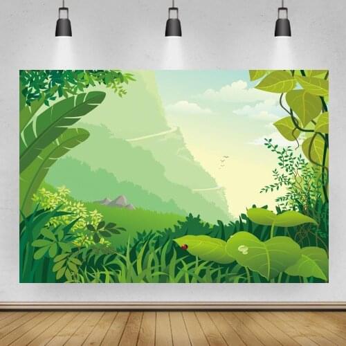 Cartoon Forest Grass Land Kids Birthday Party Backdrop Photography Mountain Hill Sky View Dessert Table Decor Vinyl Background