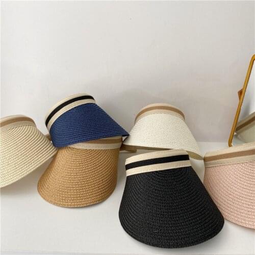 Womans Sun Hats Hand Made DIY Straw Bowknot Visor Caps Parent-Child Summer Cap Casual Shade Hat Empty Top Hat Beach