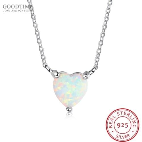 Fashion Necklace Genuine 925 Sterling Silver Fine Jewelry Heart Opal Pendant Necklaces For Women Anniversary Jewelry Accessories