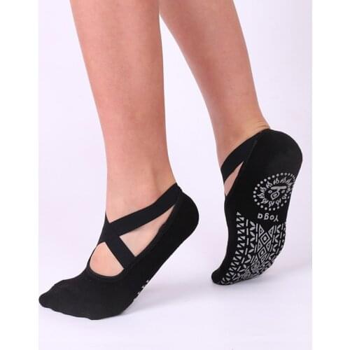 1Pair Women Bandage Yoga Socks Anti-Slip Quick-Dry Damping Pilates Ballet Socks Good Grip for Women Cotton Socks