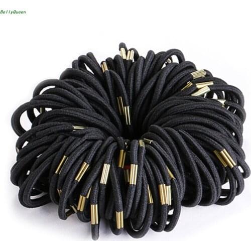 100 Pcs Black Elastic Hairband Girl Women Fashion Hair Accessorie Hair Scrunchie
