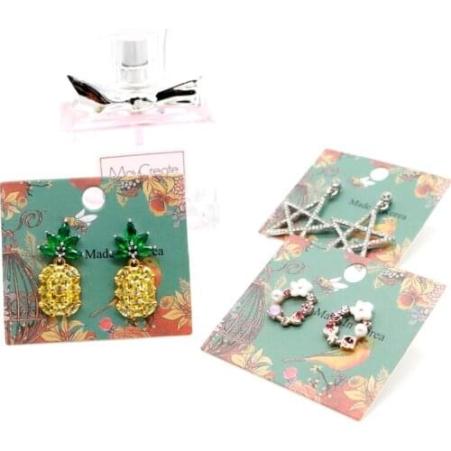 100pcs/lot Newly Mini Ear Studs Display Cards 4.3x4.8cm Flower Birds Green Paper Cards Fashion Earrings Packing Customer Logo