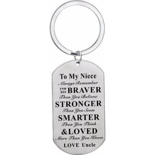 12PC/Lot Always Remember You Are Braver Love Uncle To Niece Keychain Inspirational Gift For Family Women Stainless Steel Keyring