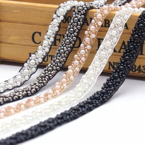 2Yards Vintage Costume Wedding Dress Sewing Supplies Craft Gold Pearl Beads Embroidered Lace Trim Collar Sleeve Lace Appliques