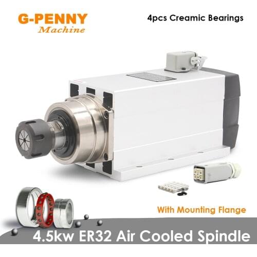 New Arrival! 4.5kw ER32 air cooled spindle motor 220v/380v square spindle Ceramic ball bearings spindle 0.01mm accuracy