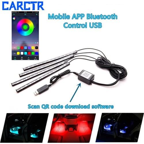 4*12 Led RGB Car Atmosphere Lamps App/Remote Control Car Interior Light Ambient Light Auto Underfoot Decorative Car Lights