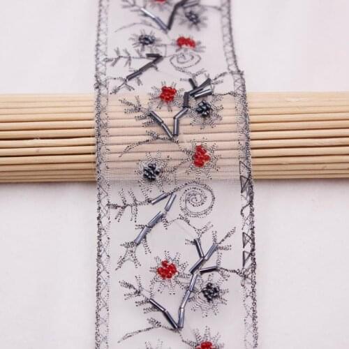 5 Yards Vintage Beaded Lace Trim Flowers Beading Ribbon Lace Ethnic Embroidery Fabric Wedding Dress Collar Accessories