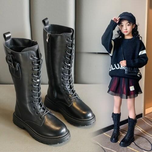 Girls' boots and velvet long tube middle-aged childrens leather boots Spring and Autumn Princess riding boots