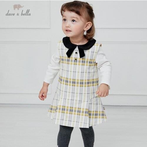 DB14921 dave bella autumn baby girls cute plaid print zipper dress children fashion party dress kids infant lolita clothes
