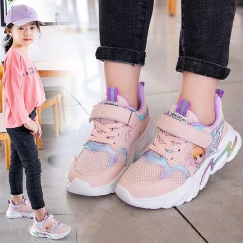 2021 Kids Sport Shoes Girls Running Shoes Girl Sneakers Tenis Infantil Pink Breathable Antislip Children Shoes Size 26-37 Pink