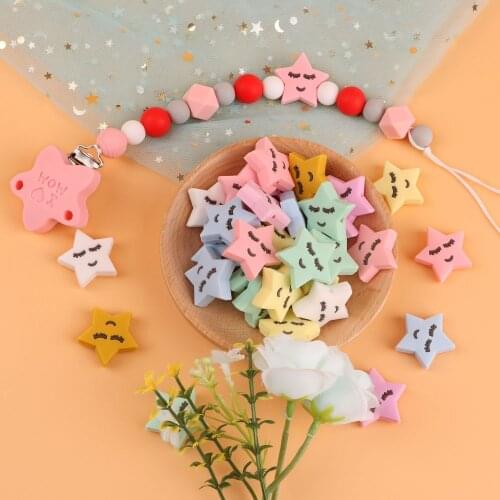 Kovict 10pcs New Cartoon Stars Baby Rodent BPA Food Free Silicone Teething Nursing Pacifier Silicone Beads