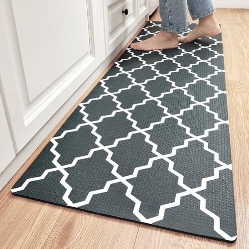 Kitchen Mat PU Leather Floor Mats Waterproof Oil Proof Anti Skid Plaid PVC Carpet Home Balcony Corridor Decor Entrance Doormat