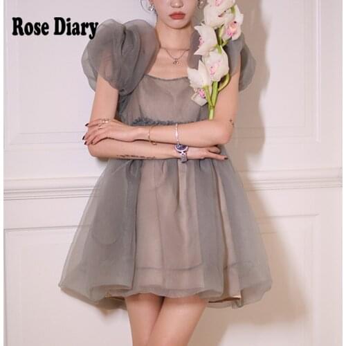 RoseDiary Sweet Lolita Style Princess Dress Summer Women Vintage Puff Sleeve Mesh Mini Dress Female Elegant Goblincore Vestido