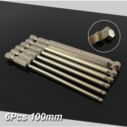 6Pcs Set 100mm Spherical/Ball Screwdriver Drill Bits Magnetic S2 Screw Driver Bits 1/4" Hex Shank Hand Repair Tools Kit