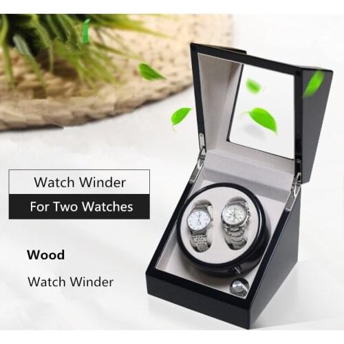 New 2 Slots Wood Watch Winder Black Automantic Mechanical Watch Shaker Mens Watch Storage Box Fashion Wooden Gift Boxes W084