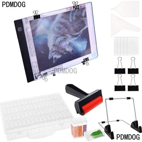 PDMDOG Diamond Painting A4 LED Light Tablet Pad Diamond Mosaic Accessories Three Level Dimmable Roller and Diamond Painting Tool