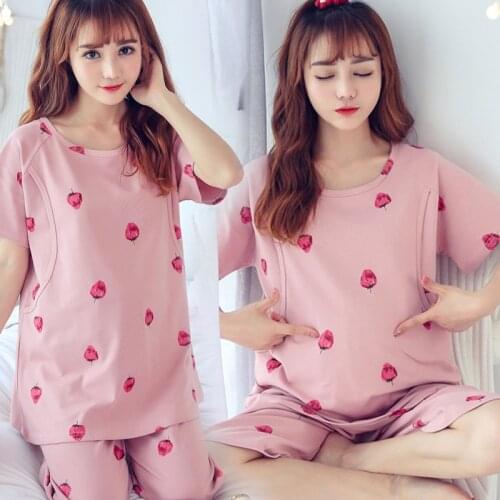 Pure Cotton Breast-feeding Pajamas Summer Short-sleeved Suit Pajamas Summer Pregnant Womens Pajamas Maternal Feeding Home Wear