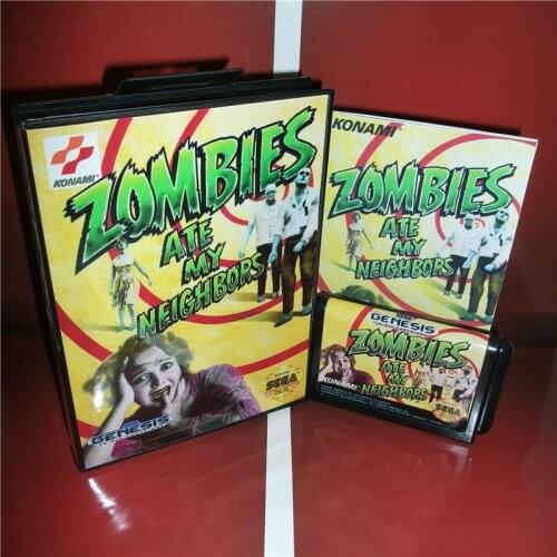 Zombies Ate My Neghbors US Cover with Box and Manual For Sega Megadrive Genesis Video Game Console 16 bit MD card
