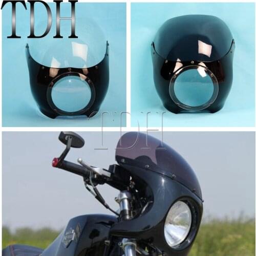 Clear Smoke Motorcycle Head Light Fairing Mask Cafe Racer Front Light Cowl Visor 5 3/4" For Harley Bobber Sportster Dyna